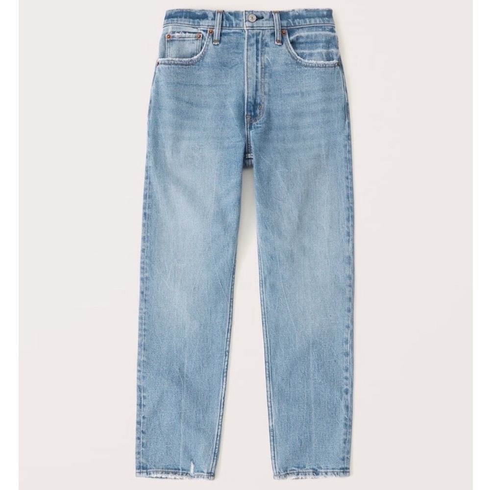 Abercrombie & Fitch The Mom High Rise Jeans Medium Wash Distressed Hem | Sz 26/2
